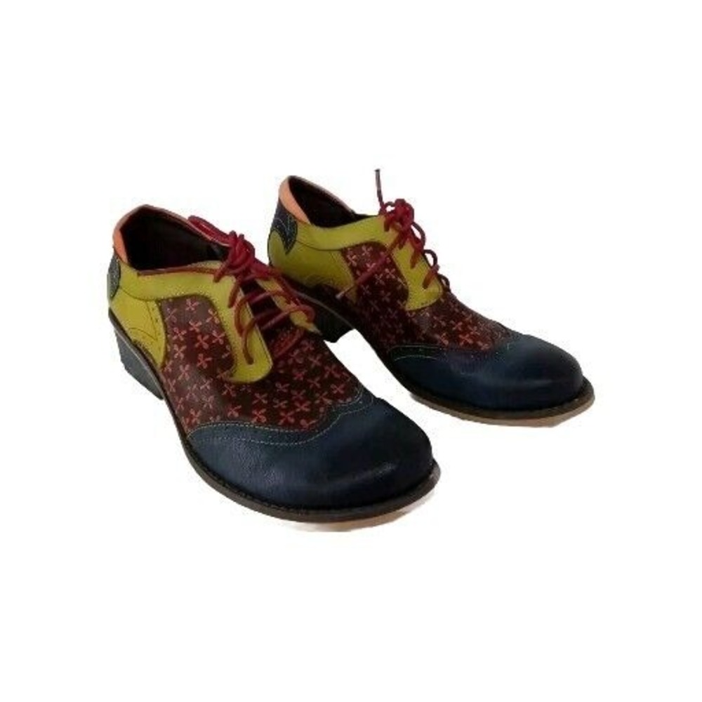 Unique Leather‎ Wingtip Oxford Shoes Colorful Accents Lace Up Design